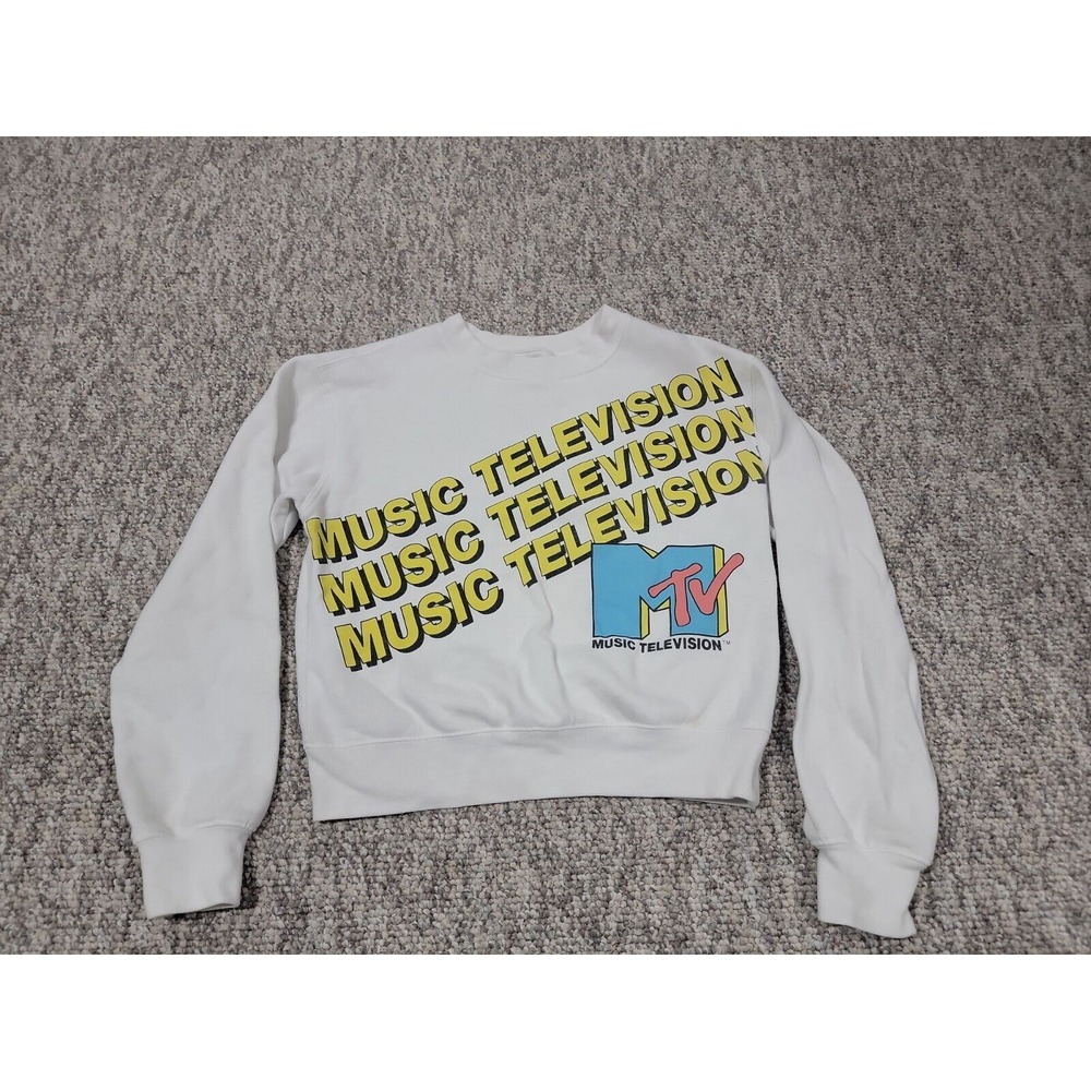 MTV Music Television Women's White Crop Top Sweatshirt Size Large S